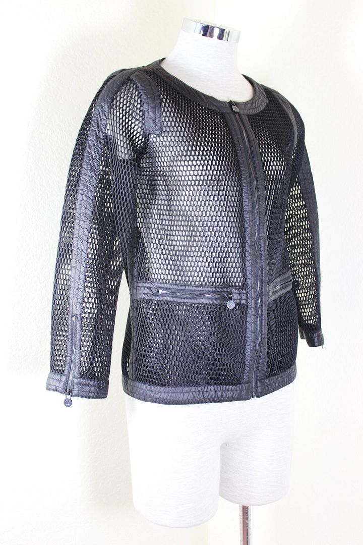 CHANEL Black Mesh See Through Nylon Zip Jacket AY774/ 40 4 5
